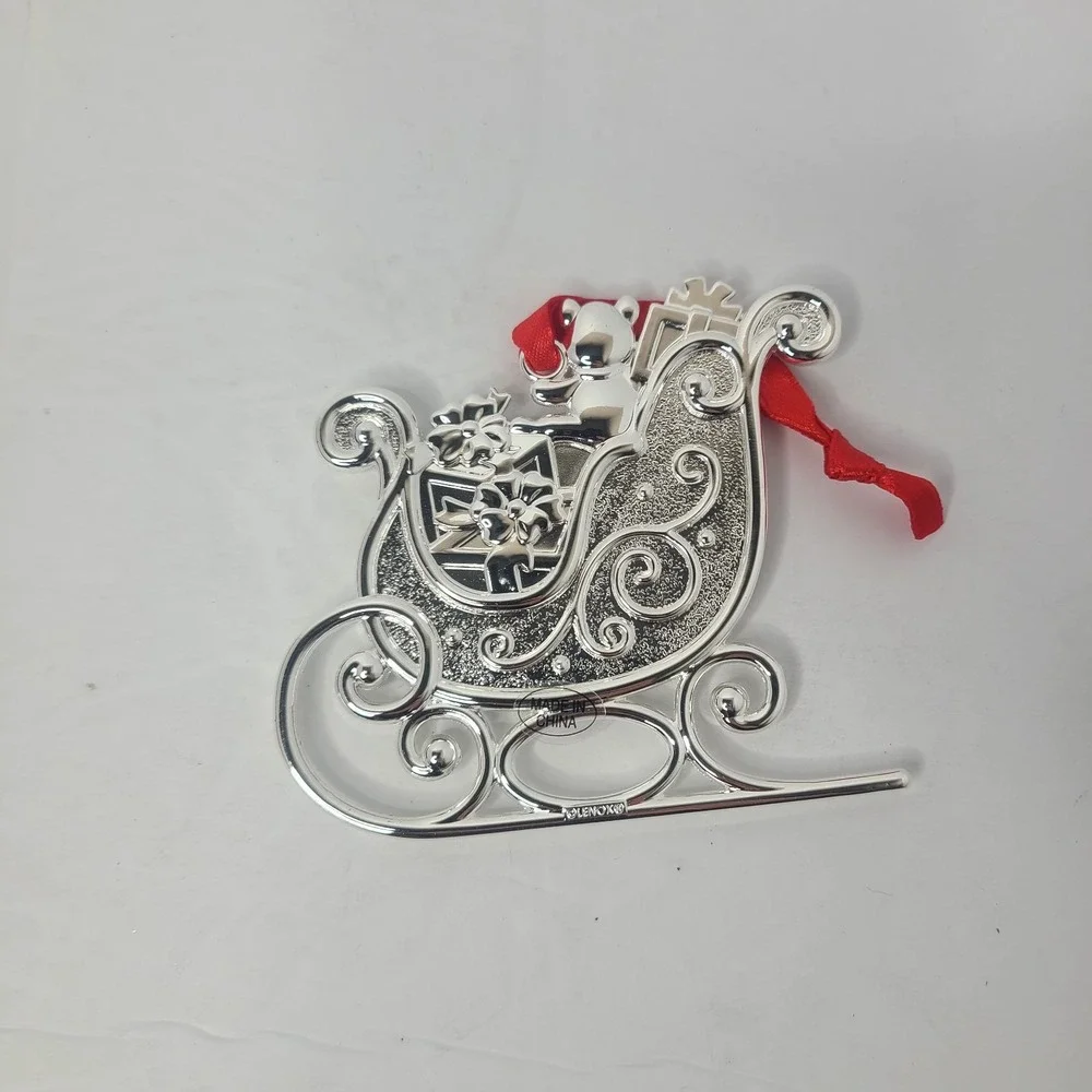 Lenox Sparkle and Scroll Silverplate Clear Crystal Sleigh Christmas Ornament